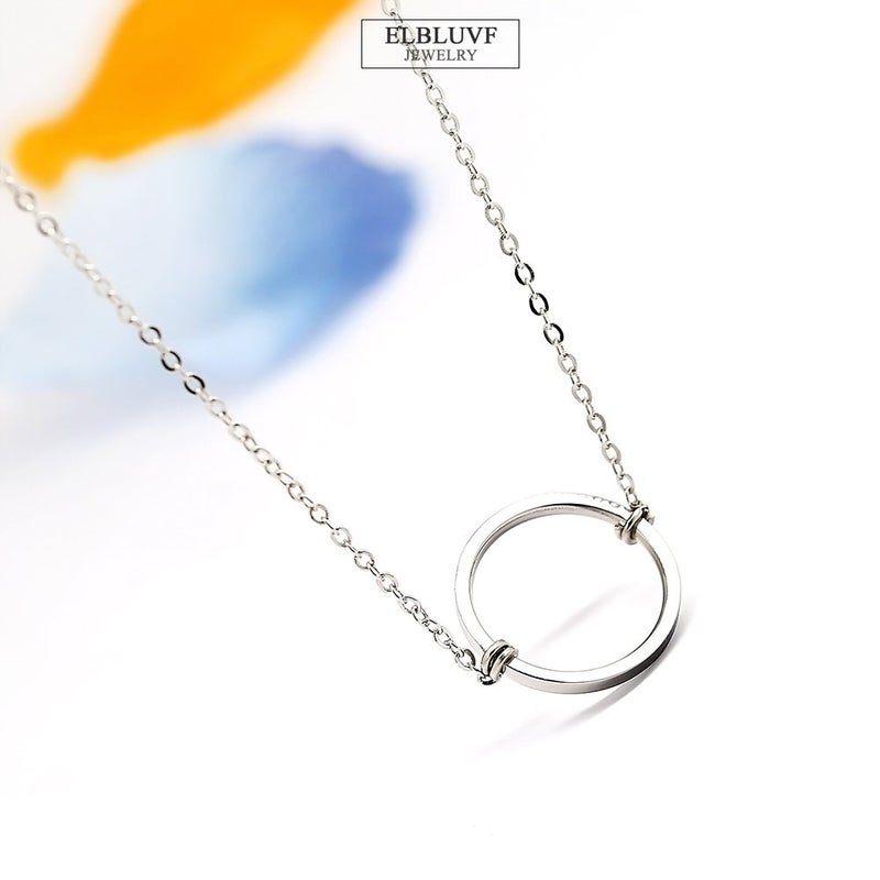 ELBLUVF Silver Plated Zinic Alloy Handmade Forever Circle Karma Ring Necklace Eternity Infinity Jewelry (16 Inches, Circle 13mm) - Image 4